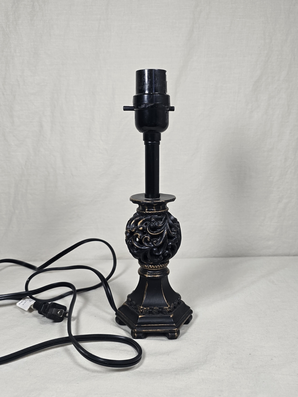 Ornate Black Gold Table Lamp Base Baroque Scroll Accent Lamp Tested Works